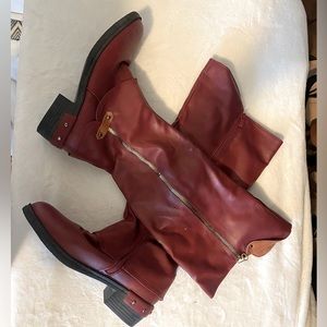 Deep Red Calf High Boots